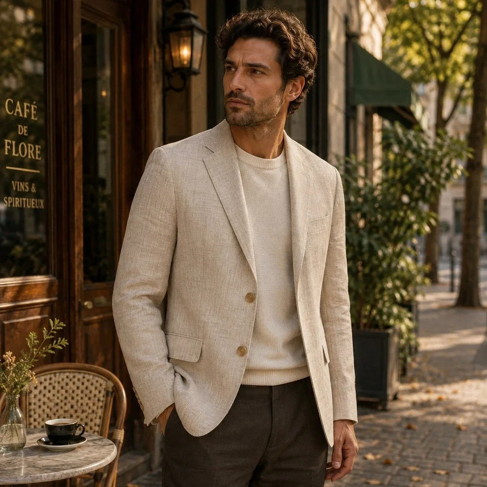 Zara 100% Linen Blazer Sport Coat Oatmeal Beige NWT Mens 46R EU56